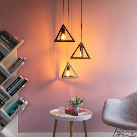 Quickway Imports Modern 3 Bulb Triangle Shapes Ceiling Hanging Light Fixture, Black Chandelier QI004571.TR